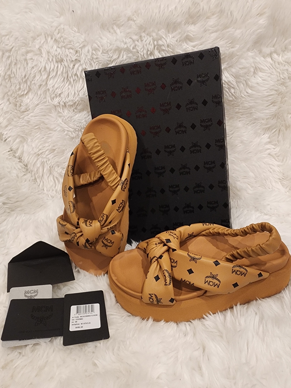 MCM Kids' Cognac Logo Bow Slide Sandals